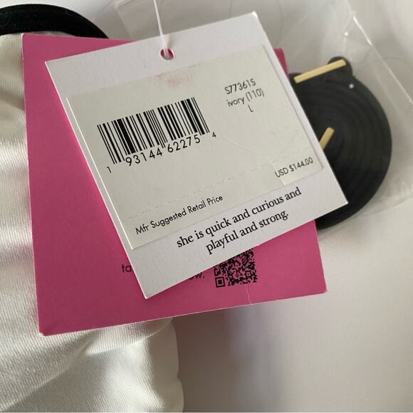 Kate Spade Contrast Trim Bandeau Bikini Swim Set NWTs Large Cream Ivory Black - Picture 5 of 10